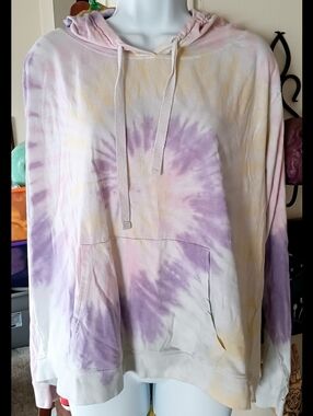 💜 Dreamsicle Pastel Tie Dye Lightweight Pullover Hoodie Large Cotton Womens